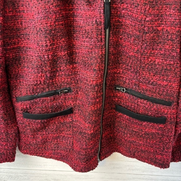 NWT Lucky Brand Boucle Tweed Moto Jacket Red Black Medium - Picture 5 of 15